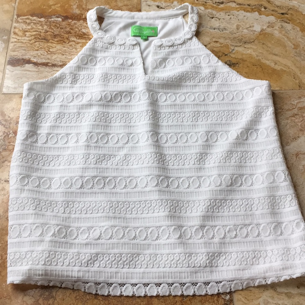 Pappagallo Bright White fully lined crochet tank
